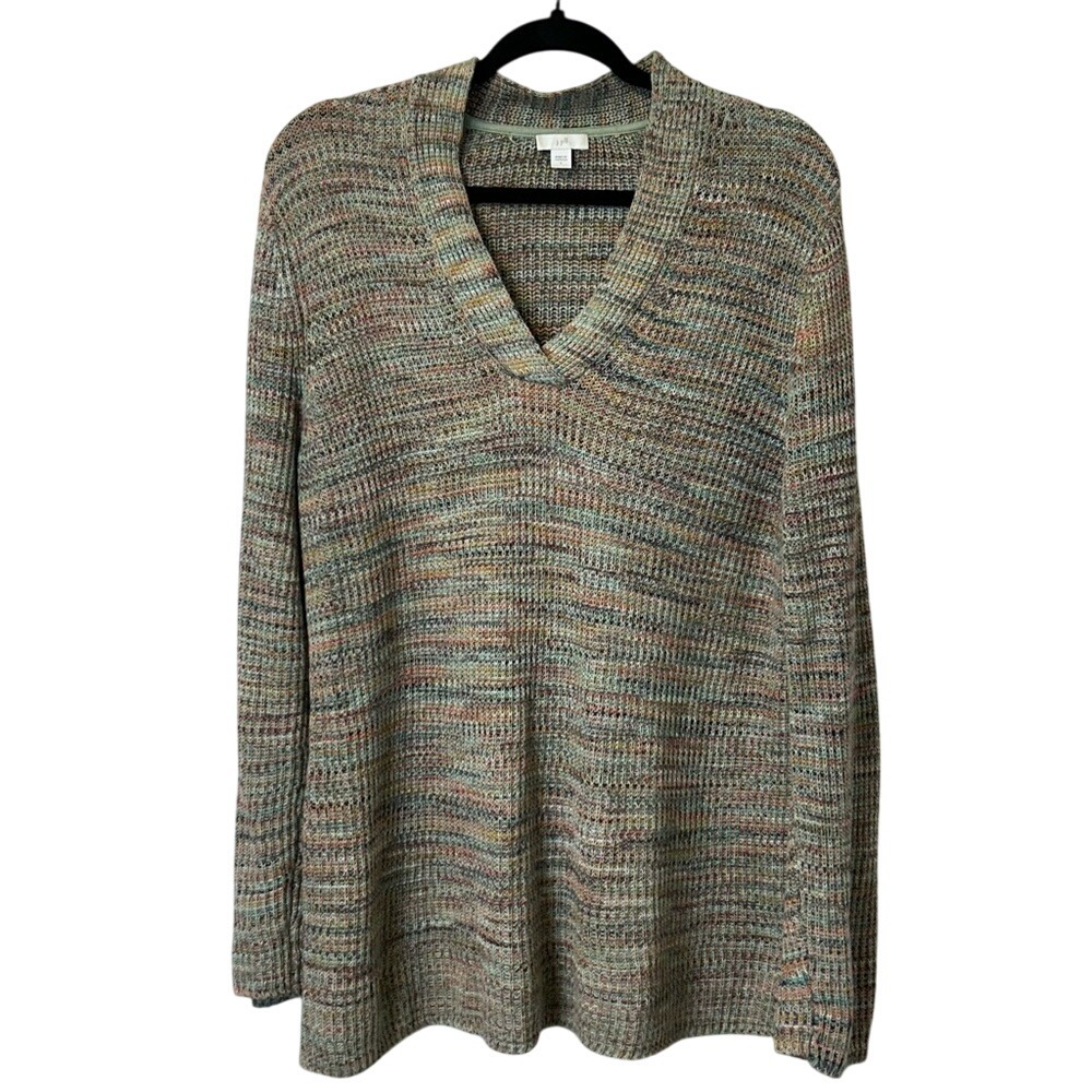 J. Jill Rainbow Multicolor V-Neck Sweater Relaxed Fit Long Sleeve Knit Sz‎ Large